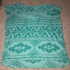 blue patterned flowy shirt